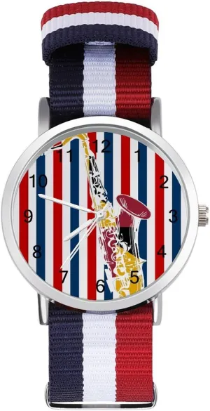 Outdoor Sport Business Wrist Watches Easy Reader Work rhythm Caledonian audio overestimate otherwise Casual Watch Saxophone Maryland Flag Nylon Braided Strap 
