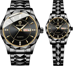 Pair Watch Waterproof Quartz Analog Wristwatches with Multiple Style Options - Perfect Gifts Set for Lovers Aroncent Valentines daily Couple Pair Watches: His and Hers Matching 