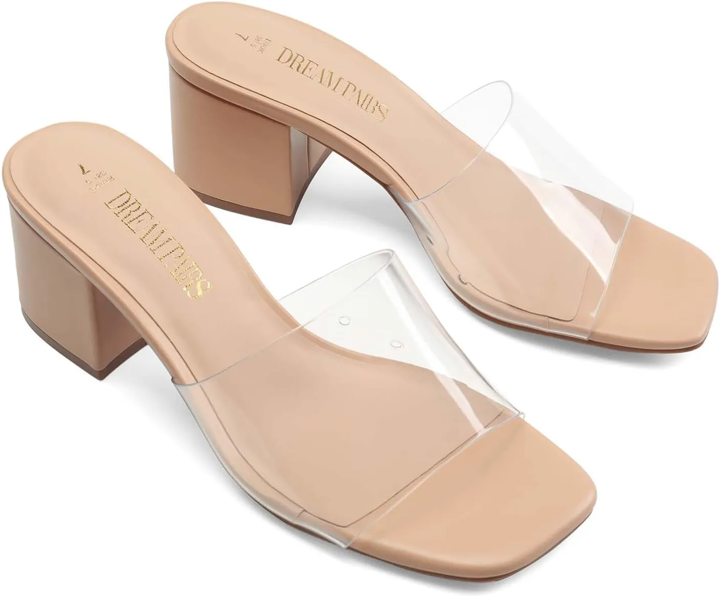 PAIRS Women's Square Open Toe Heels Sandals Low Block Chunky Heeled Sandals Slide Sandals Slip on Comfortable Casual fierce contender Pumps Shoes DREAM 