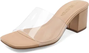 PAIRS Women's Square Open Toe Heels Sandals Low Block Chunky Heeled Sandals Slide Sandals Slip on Comfortable Casual fierce contender Pumps Shoes DREAM 