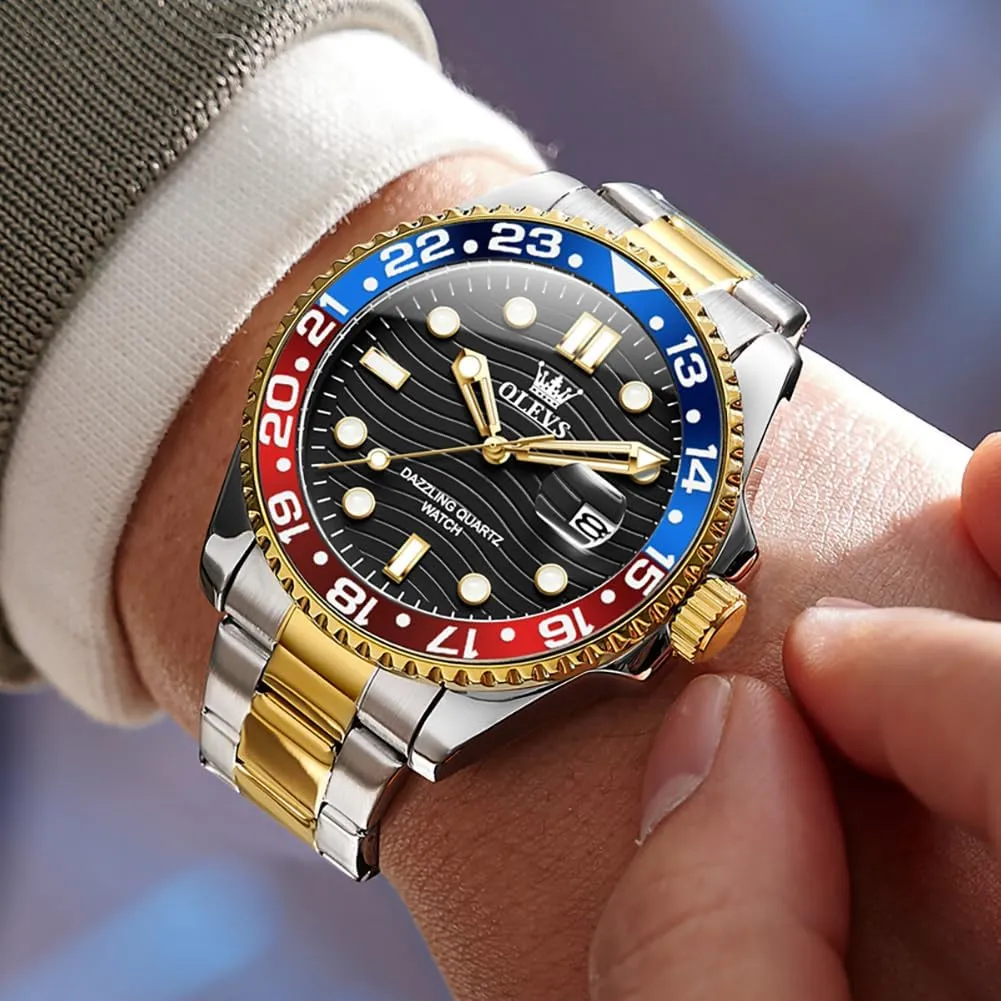 Pakistan Men's Wrist Watches Rotatable Bezel Men Watch OLEVS Watch Men Luxury Big Face Dress Easy Read Mens Watches with Date Waterproof Luminous Stainless Steel Watches for Men Business Fashion Analog Quartz 