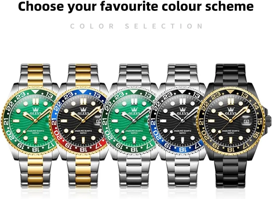 Pakistan Men's Wrist Watches Rotatable Bezel Men Watch OLEVS Watch Men Luxury Big Face Dress Easy Read Mens Watches with Date Waterproof Luminous Stainless Steel Watches for Men Business Fashion Analog Quartz 