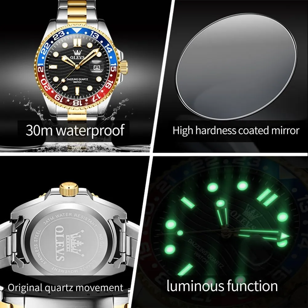 Pakistan Men's Wrist Watches Rotatable Bezel Men Watch OLEVS Watch Men Luxury Big Face Dress Easy Read Mens Watches with Date Waterproof Luminous Stainless Steel Watches for Men Business Fashion Analog Quartz 
