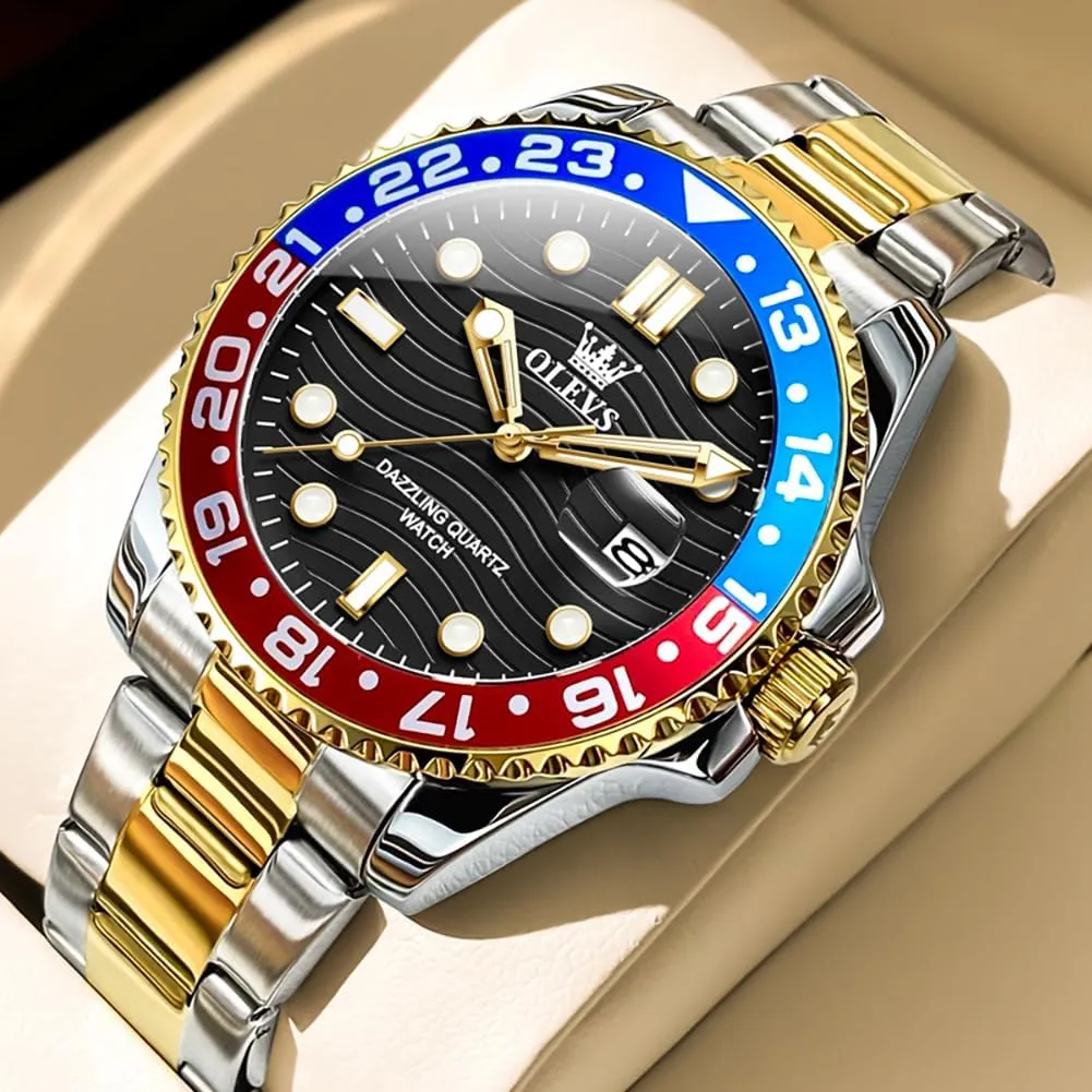 Pakistan Men's Wrist Watches Rotatable Bezel Men Watch OLEVS Watch Men Luxury Big Face Dress Easy Read Mens Watches with Date Waterproof Luminous Stainless Steel Watches for Men Business Fashion Analog Quartz 