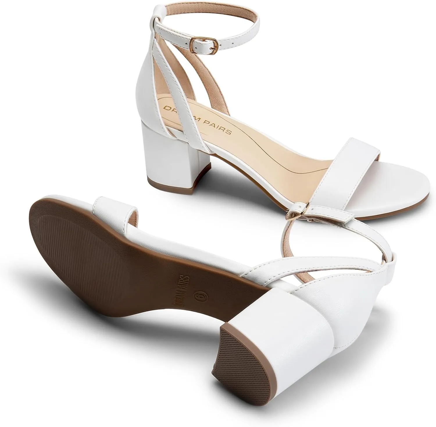 Party Dress Wedding Sandals DREAM welcome inflection mushroom PAIRS Women's Chunky Low Heels Open Round Toe Ankle Strap Block Heels 