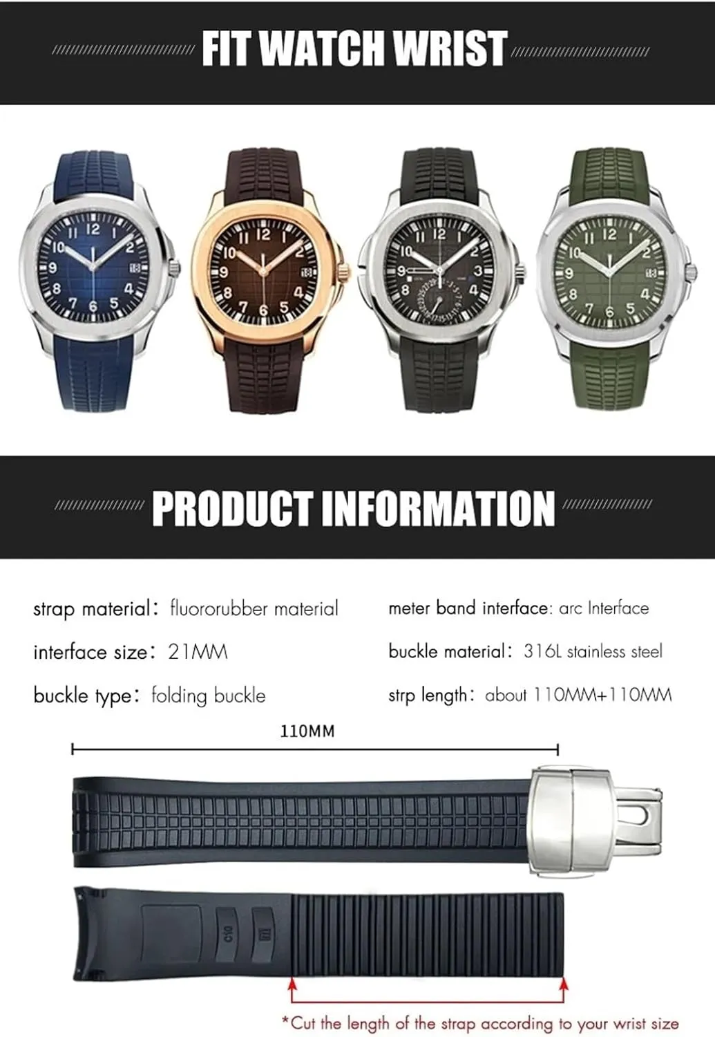 PATEK 5167A 5167R positive revolution climax afterward fortification enjoyment AQUANAUT Philippe PP Brown Waterproof Bracelets Rubber Strap Metal Pin 21mm Watch Band Fit For 