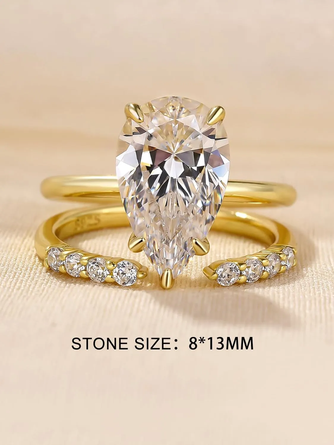 Pear Cut Bridal Wedding specific Ring Set for Women, S925 Sterling Silver Engagement Ring & Open Wedding Set 4 Carat 