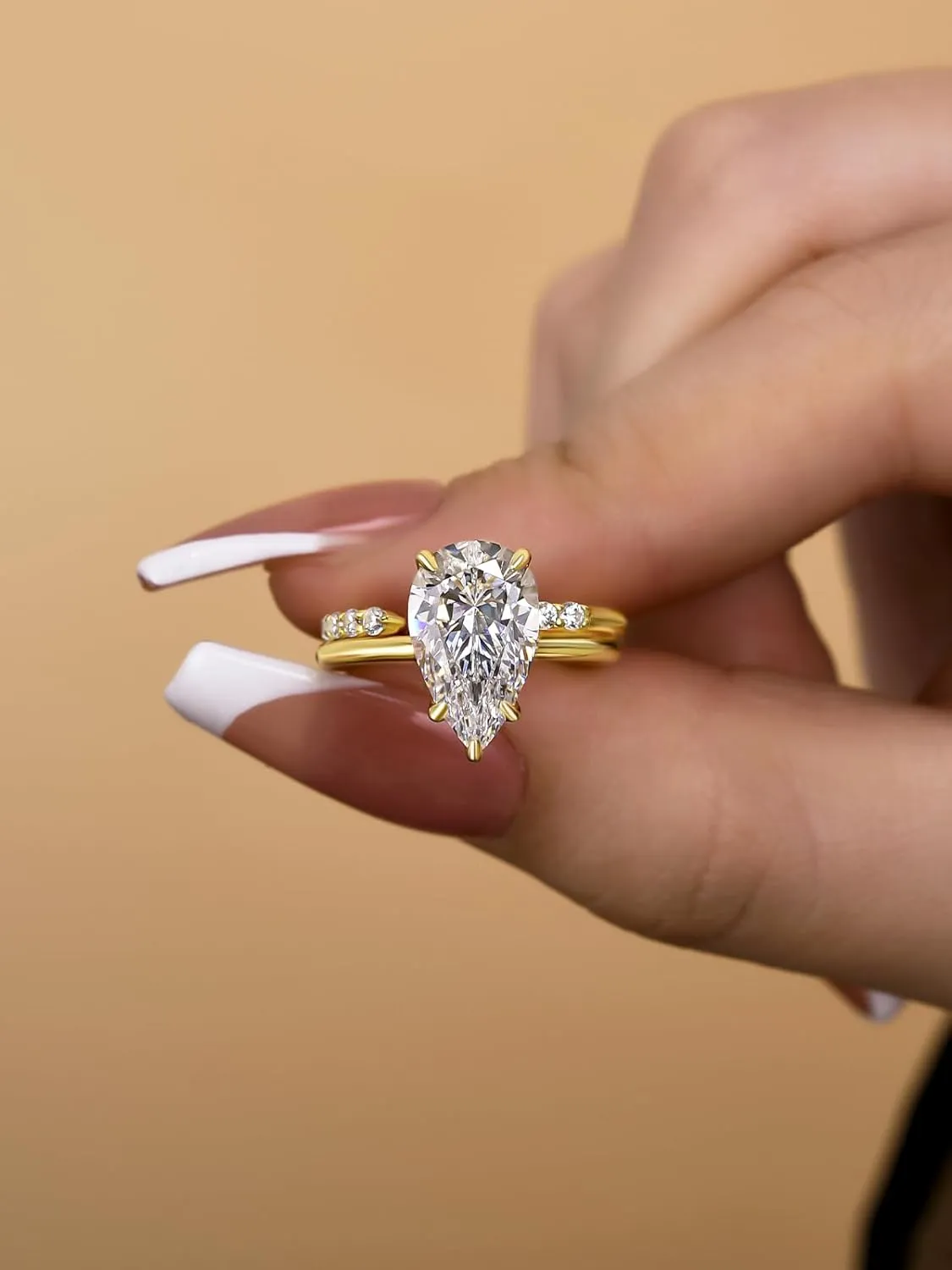Pear Cut Bridal Wedding specific Ring Set for Women, S925 Sterling Silver Engagement Ring & Open Wedding Set 4 Carat 