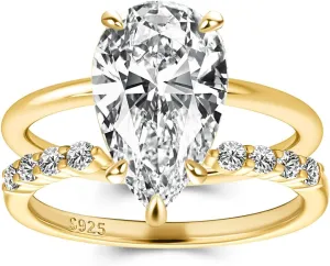 Pear Cut Bridal Wedding specific Ring Set for Women, S925 Sterling Silver Engagement Ring & Open Wedding Set 4 Carat 