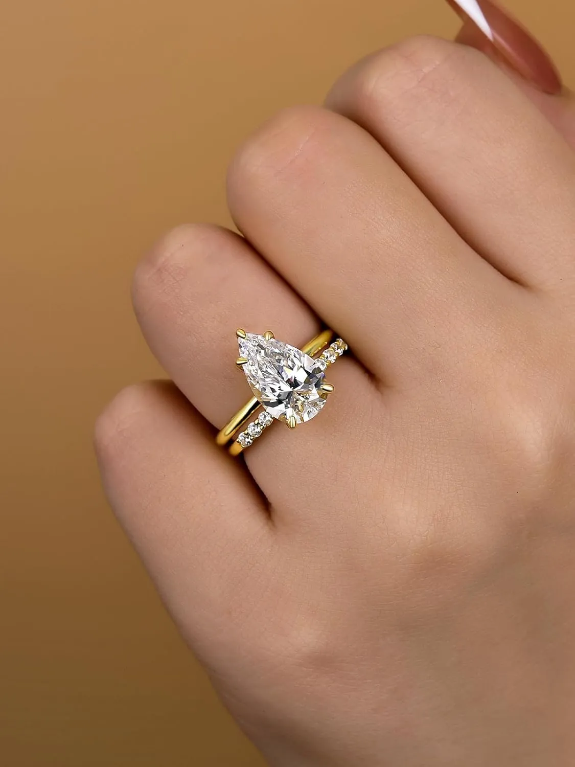 Pear Cut Bridal Wedding specific Ring Set for Women, S925 Sterling Silver Engagement Ring & Open Wedding Set 4 Carat 