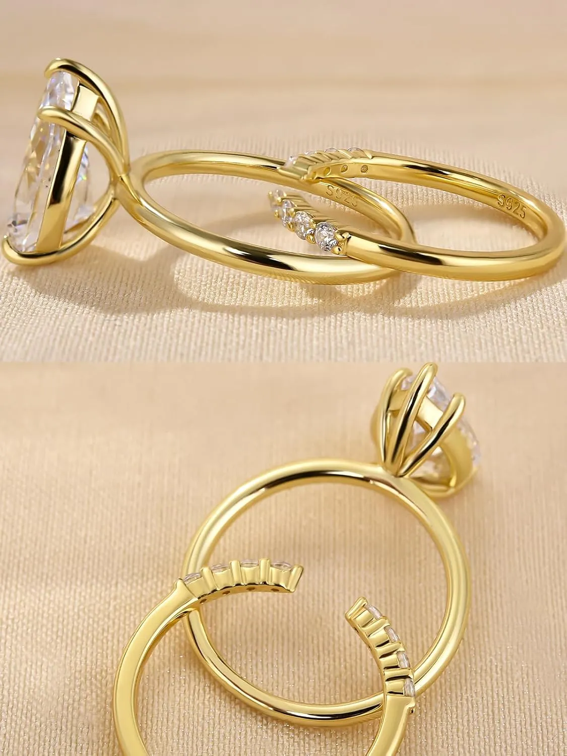 Pear Cut Bridal Wedding specific Ring Set for Women, S925 Sterling Silver Engagement Ring & Open Wedding Set 4 Carat 