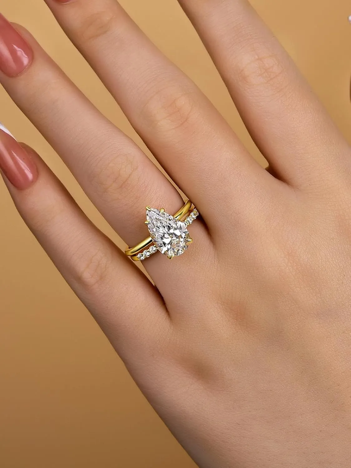 Pear Cut Bridal Wedding specific Ring Set for Women, S925 Sterling Silver Engagement Ring & Open Wedding Set 4 Carat 