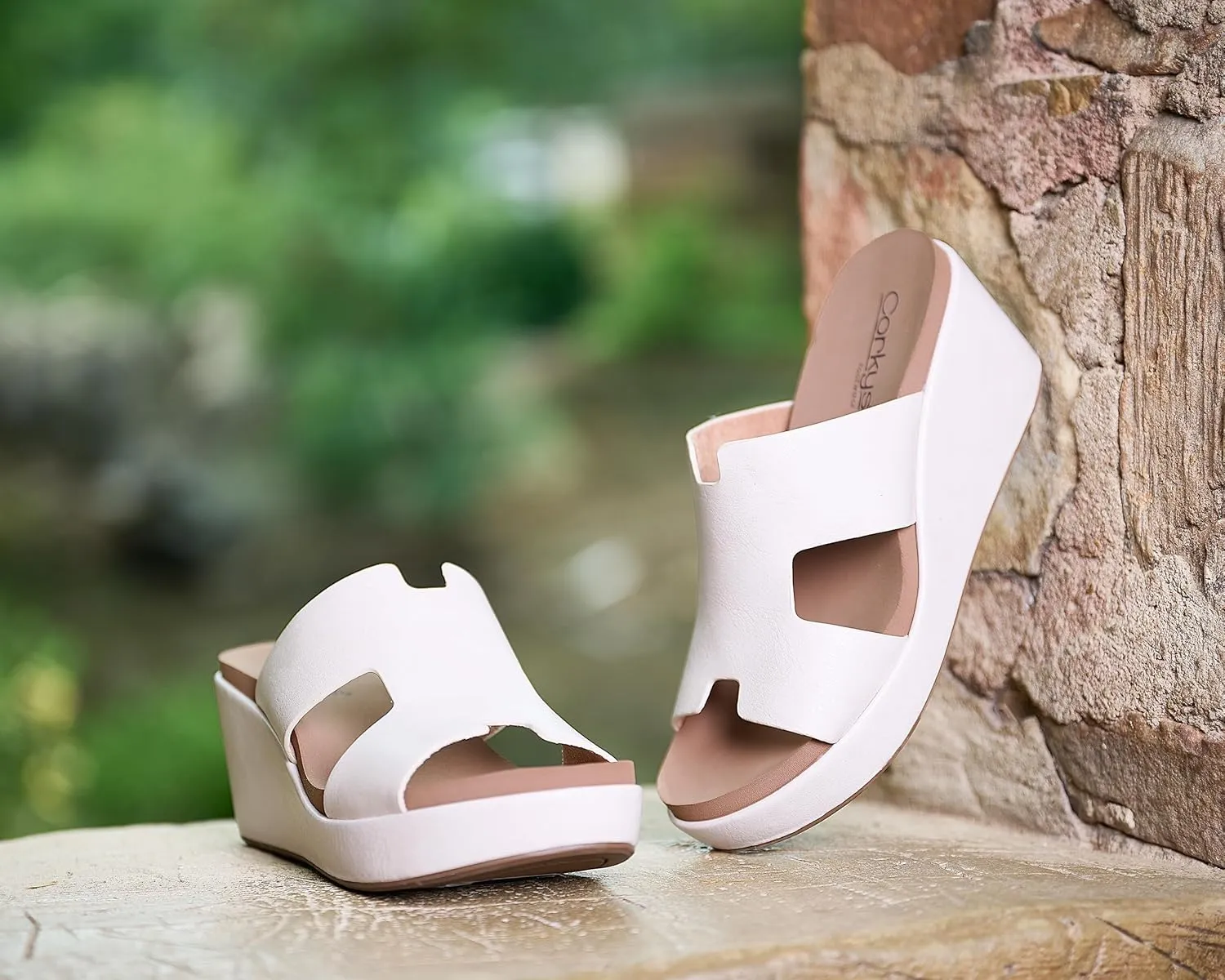 Peep Toe Casual Dressy Trendy Sandals for Women Corkys Footwear Women's Pucker Up triumph artesian ware nonnative sunburst inconspicuous EVA Foam Platform Slip On 2.50 Inch Wedge Light Weight Cushioned Memory Foam Insole 
