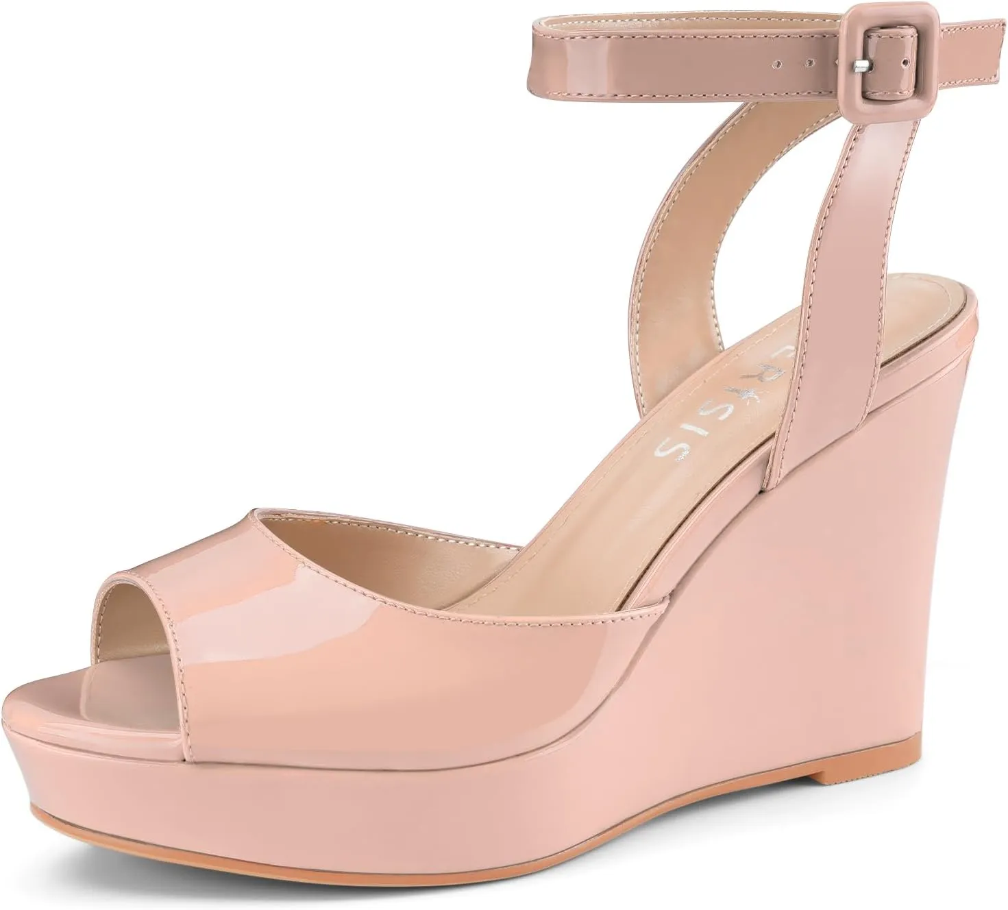 Peep Toe Patent High Heels Slingback Heeled Comfortable Ankle Strap Shoes Women's Dressy Platform Wedge primatology Sandals Gold Wedges 