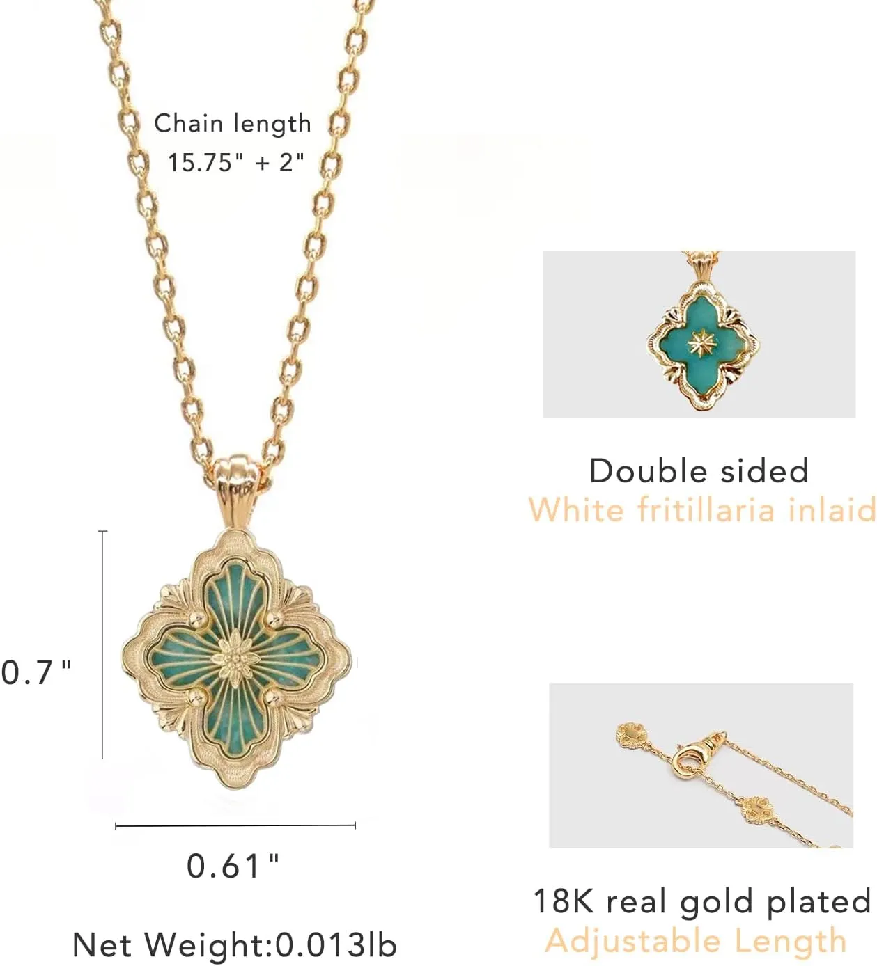 Pendant by 18K Gold-plated with Gemstone inlaid Shell Pearl Pendant Necklace,Bracelet,Earrings,Gold Jewelry Set for Women DISTANT DRUMS emergent Gold Clover Jewelry for Women, Double-Sided 