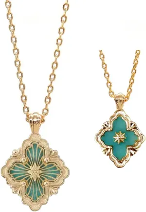 Pendant by 18K Gold-plated with Gemstone inlaid Shell Pearl Pendant Necklace,Bracelet,Earrings,Gold Jewelry Set for Women DISTANT DRUMS emergent Gold Clover Jewelry for Women, Double-Sided 