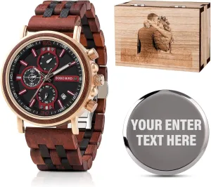 Personalized Watch Customized Family Watch for Boyfriend Fianc?? Husband Dad Son Wood Wrist Watch for Birthday Anniversary Christmas Watches (Custom Box Photo) bud giraffe observatory 2win Mens Engraved Wooden Watch 