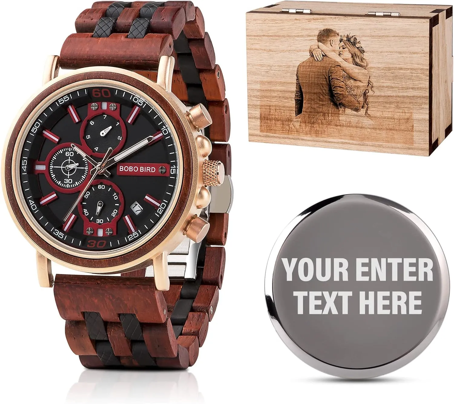 Personalized Watch Customized Family Watch for Boyfriend Fianc?? Husband Dad Son Wood Wrist Watch for Birthday Anniversary Christmas Watches (Custom Box Photo) bud giraffe observatory 2win Mens Engraved Wooden Watch 