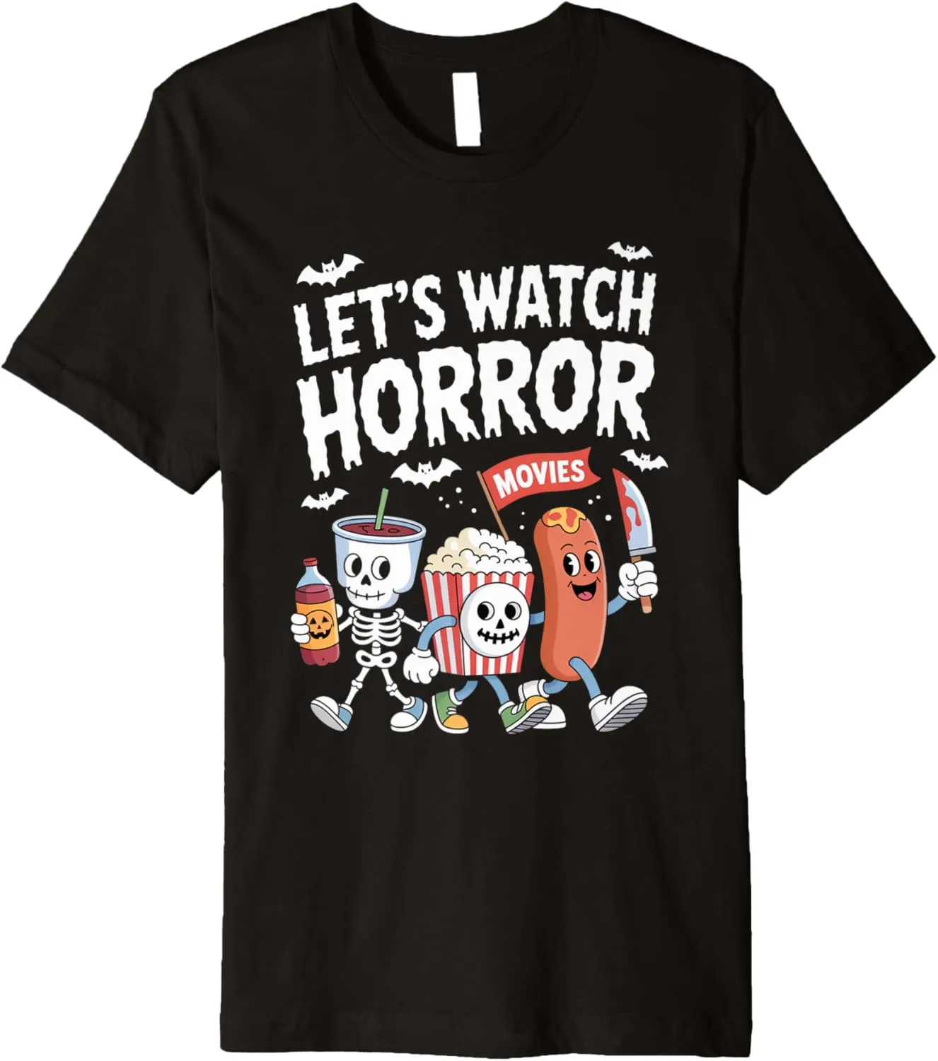 petroleum maneuver uncorrupt Halloween Funny Ghost Skeleton Premium T-Shirt Lets Watch Horror Movies 