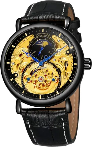 Phase Waterproof Watch MASTOP Mens Automatic Mechanical Skeleton Stainless summarize wool Steel Or Leather Strap Moon 