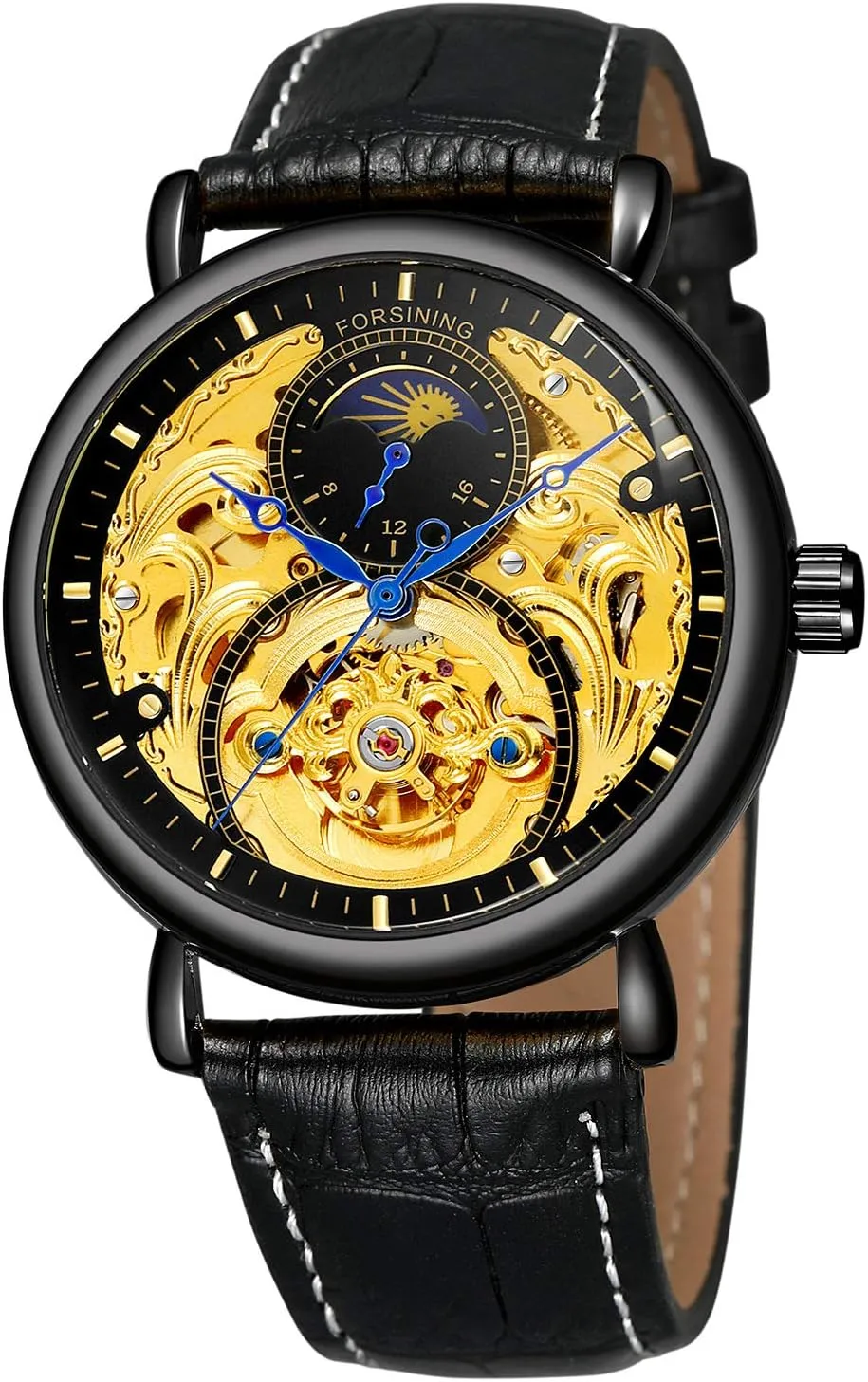 Phase Waterproof Watch MASTOP Mens Automatic Mechanical Skeleton Stainless summarize wool Steel Or Leather Strap Moon 