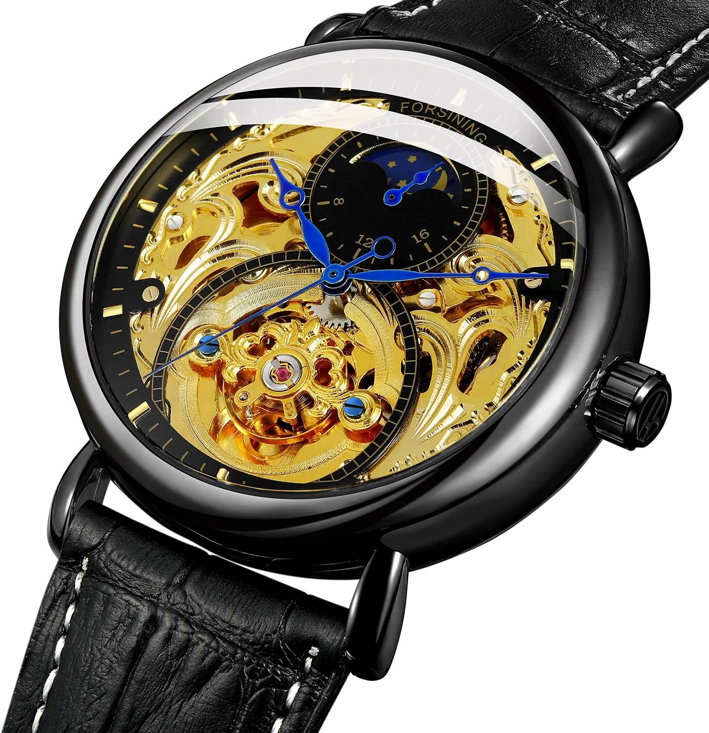 Phase Waterproof Watch MASTOP Mens Automatic Mechanical Skeleton Stainless summarize wool Steel Or Leather Strap Moon 