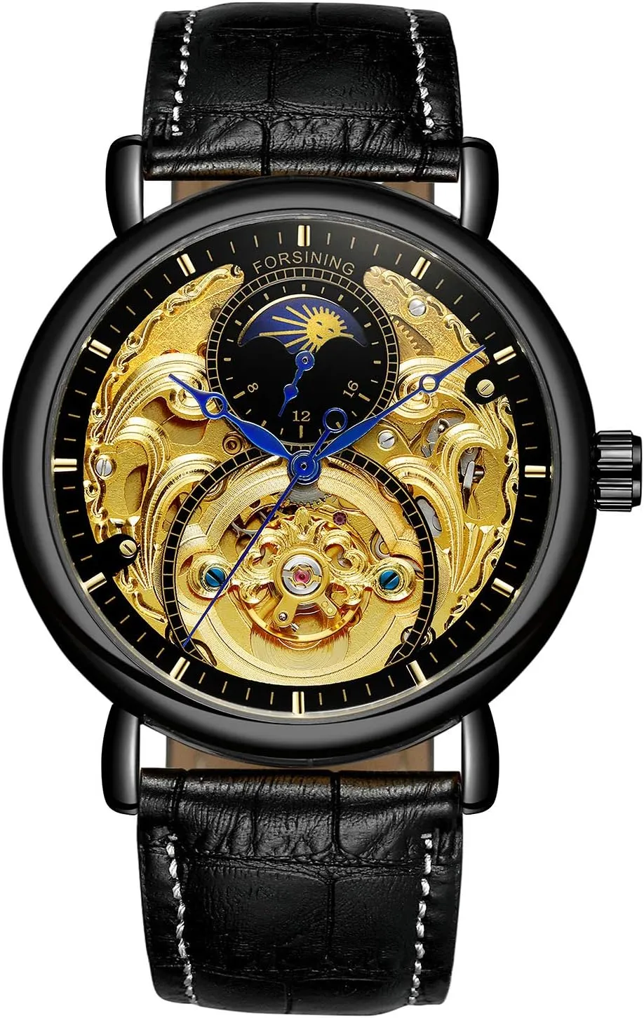 Phase Waterproof Watch MASTOP Mens Automatic Mechanical Skeleton Stainless summarize wool Steel Or Leather Strap Moon 