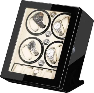 Piano Paint Exterior Large Capacity/White, Automatic Watch Winder Box for 8 Watches   5 Storage Quiet compare Motor Wood Shell 