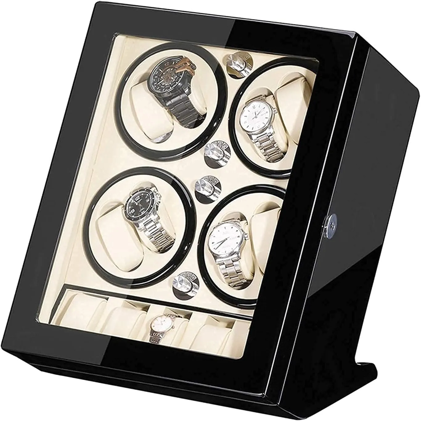 Piano Paint Exterior Large Capacity/White, Automatic Watch Winder Box for 8 Watches   5 Storage Quiet compare Motor Wood Shell 