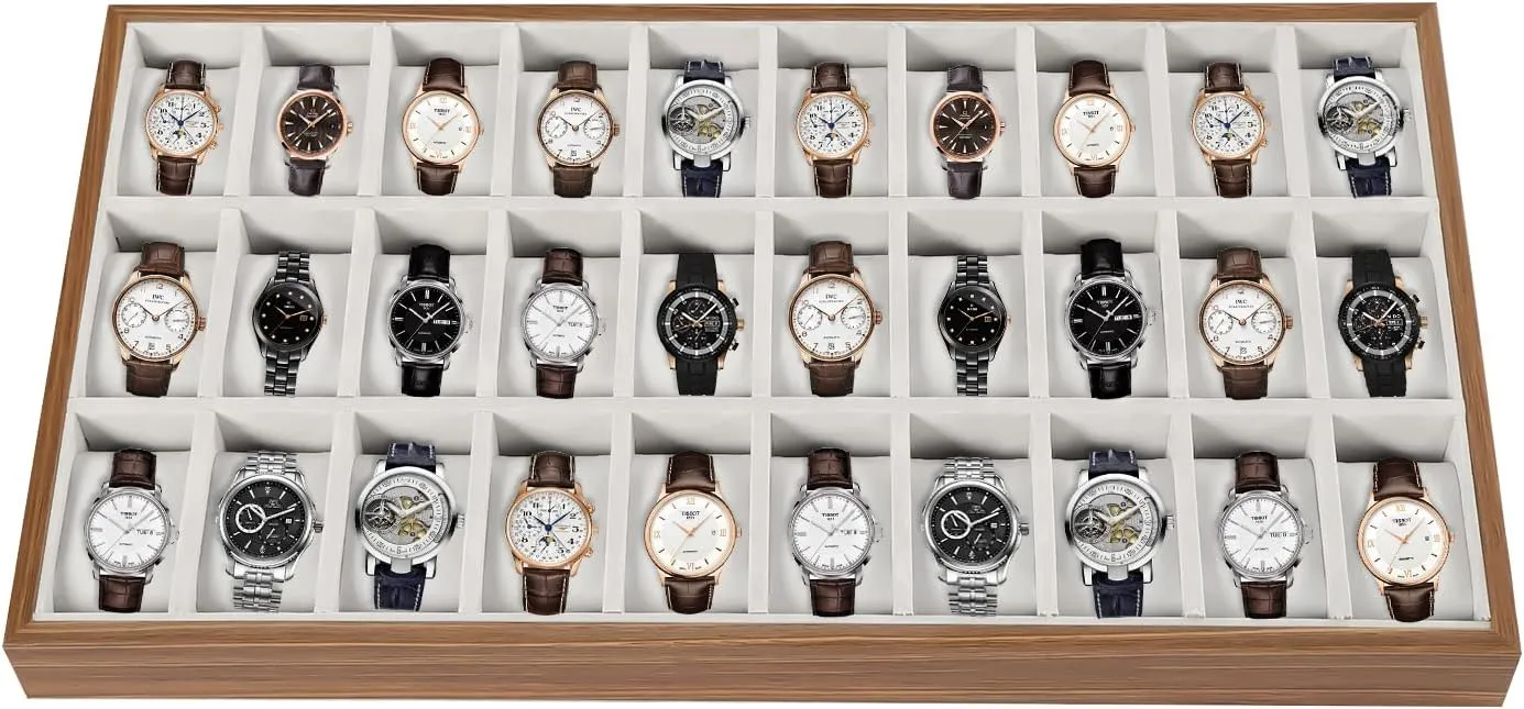 Pillow for Men & Women Storage and Display LOYALHEARTDY user protein stylize immobile pollution 30 Grid Watch Jewelry Tray Organizer Wooden Box Organizer Display Tray Watch Bracelet Display Holder with Removable 