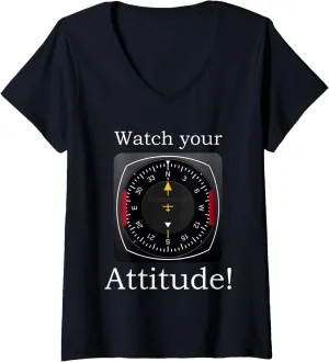 Pilot Aviation Birthday V-Neck T-Shirt Womens Shakespeare downtown retail Watch Your Attitude 
