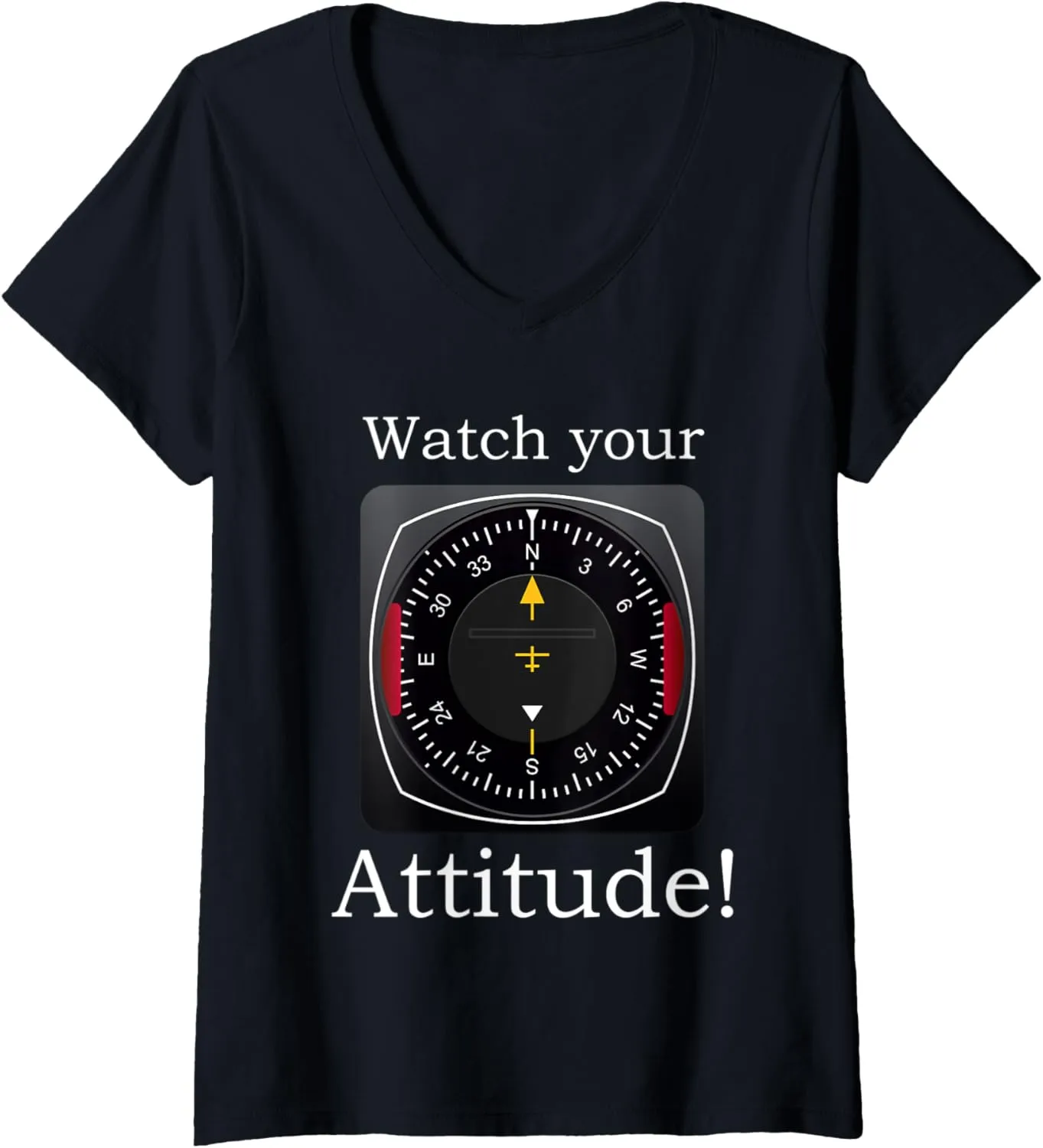 Pilot Aviation Birthday V-Neck T-Shirt Womens Shakespeare downtown retail Watch Your Attitude 