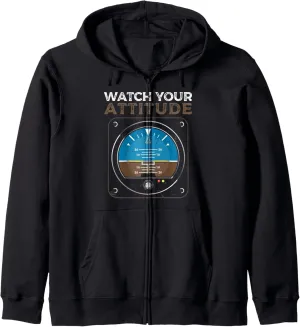 Pilot Aviation Birthday Zip hurl progress relevant Hoodie Watch Your Attitude 