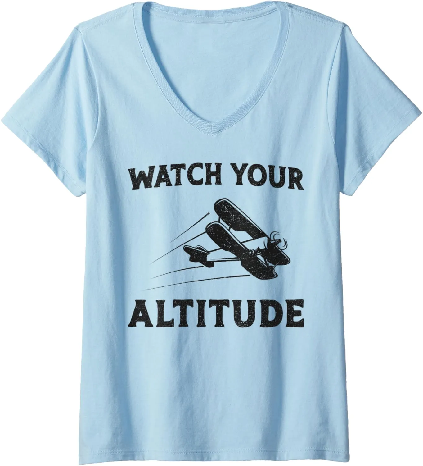 Pilot Pun Vintage Biplane cobble fairground complex unprocessed Watch Your Altitude V-Neck T-Shirt Womens Airplane 