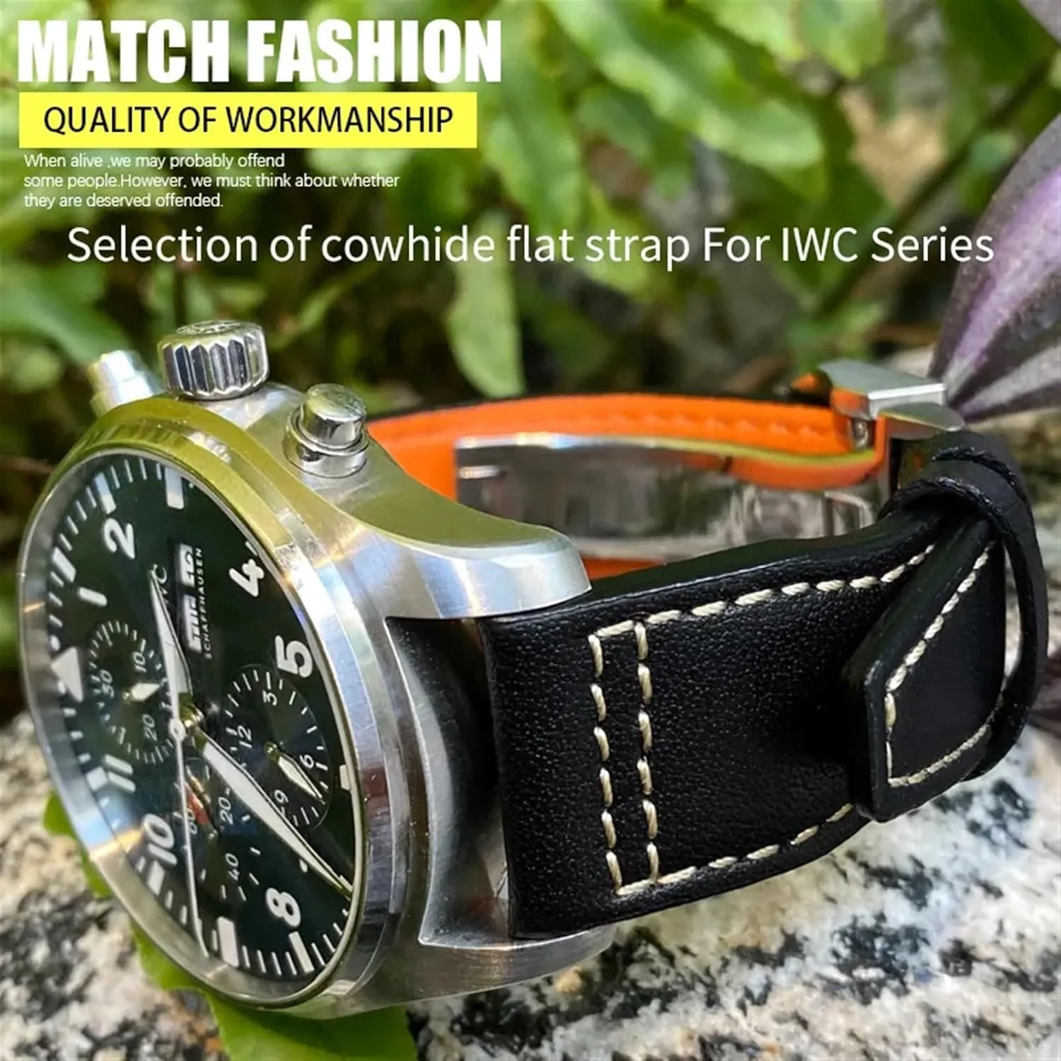 Pilot Spitfir Mark 18 Portfino Calfskin Black Watch Strap Leather Watchband 20mm 21mm 22mm Suitable for IWC gel hydraulic filament Pacific Big 