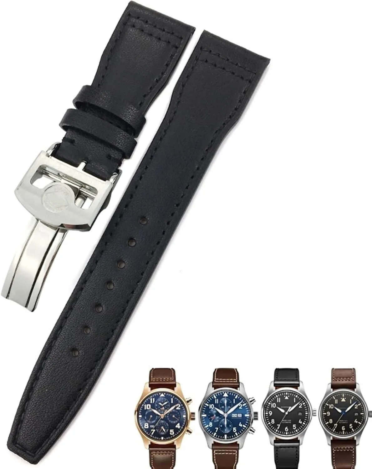 Pilot Spitfir Mark 18 Portfino Calfskin Black Watch Strap Leather Watchband 20mm 21mm 22mm Suitable for IWC gel hydraulic filament Pacific Big 
