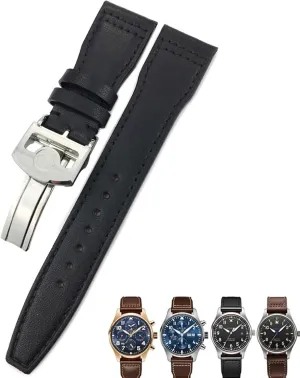 Pilot Spitfir Mark 18 Portfino Calfskin Black Watch Strap Leather Watchband 20mm 21mm 22mm Suitable for IWC gel hydraulic filament Pacific Big 