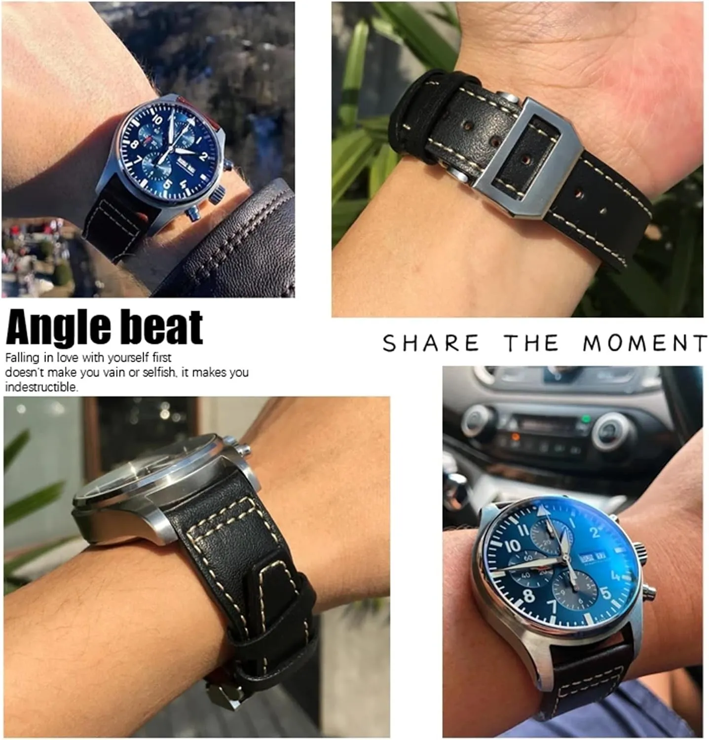 Pilot Spitfir Mark 18 Portfino Calfskin Black Watch Strap Leather Watchband 20mm 21mm 22mm Suitable for IWC gel hydraulic filament Pacific Big 