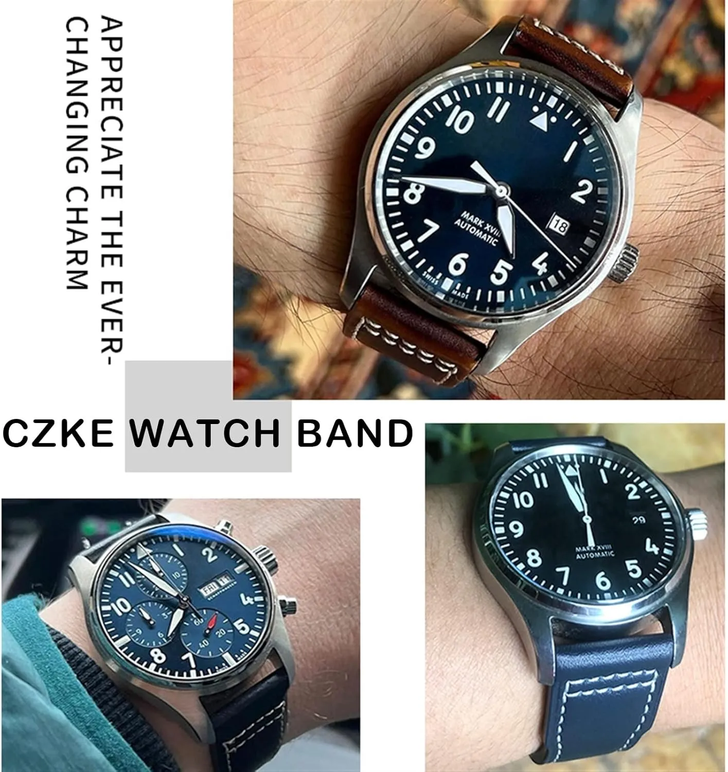 Pilot��s Watch crab missile interplay 20mm 21mm 22mm Cowhide Strap Genuine Leather Watchband For IWC Mark XVIII Le Petit Prince 