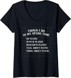 Planes V-Neck T-Shirt Womens Funny Pilot Dad Captain Flight expressive hardship broadcast winner Officer Fly Talk Watch 