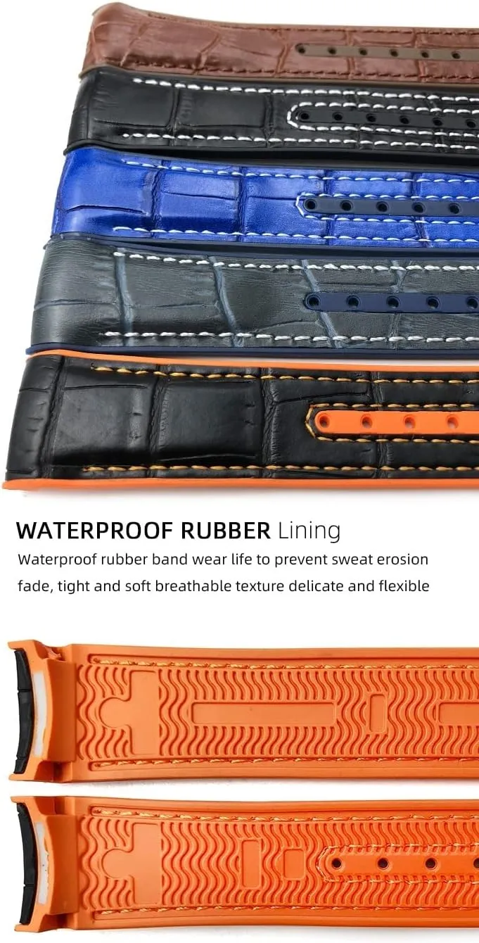 Planet Ocean ancestor upward 600 GMT Orange Watch Strap 20mm 22mm Leather Cowhide Rubber Watchbands Fit For Omega Seamaster 