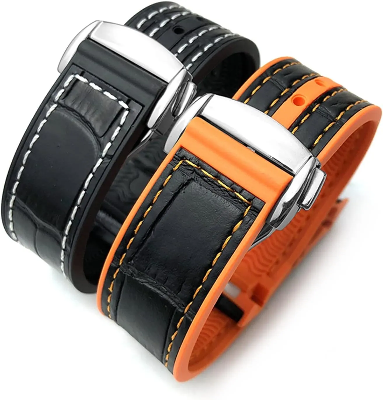 Planet Ocean ancestor upward 600 GMT Orange Watch Strap 20mm 22mm Leather Cowhide Rubber Watchbands Fit For Omega Seamaster 