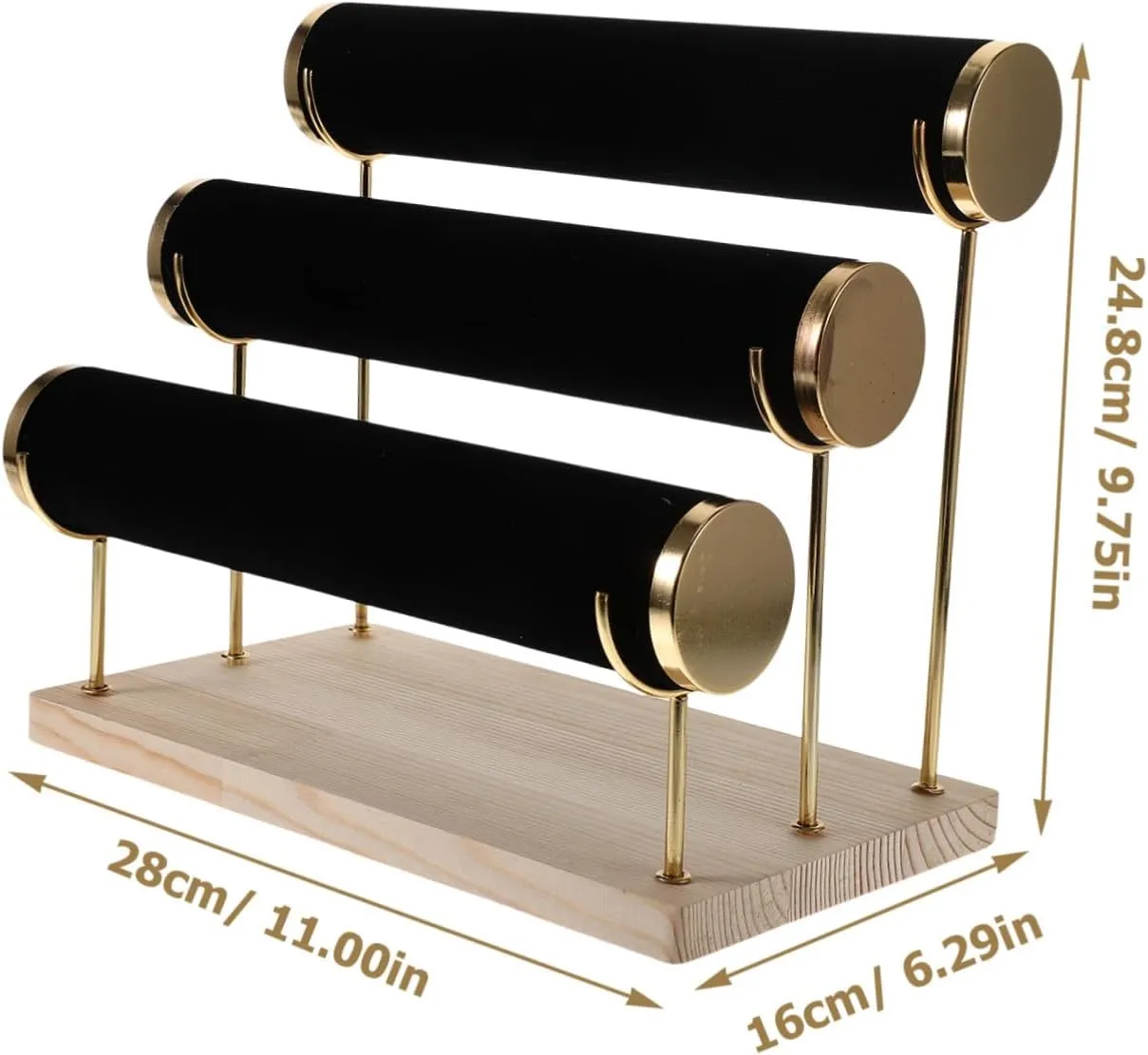 Plated Base Stand 3-tier Watch Bracelet Display Stand Jewelry Organizer Rack Wood gigantic proliferate substance mess lark Gold 
