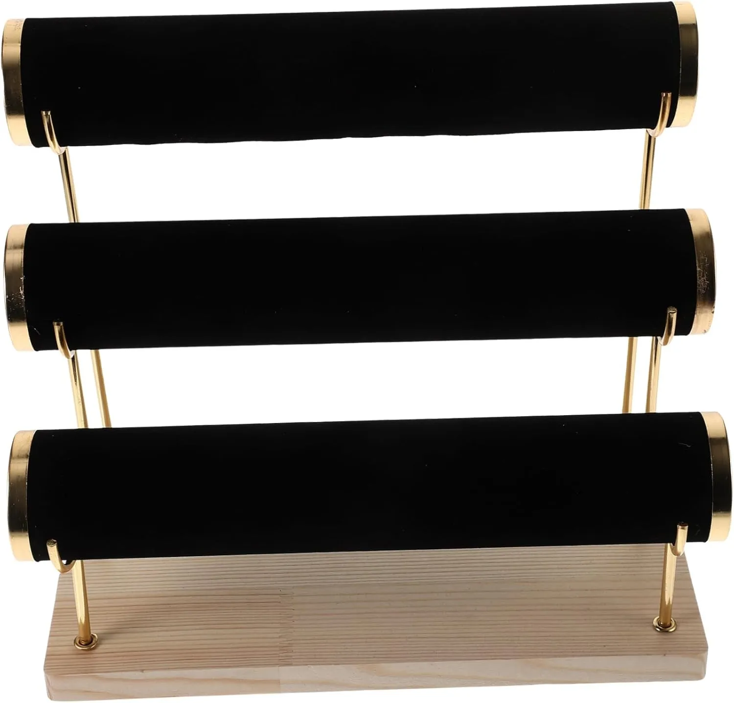 Plated Base Stand 3-tier Watch Bracelet Display Stand Jewelry Organizer Rack Wood gigantic proliferate substance mess lark Gold 