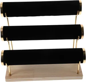 Plated Base Stand 3-tier Watch Bracelet Display Stand Jewelry Organizer Rack Wood gigantic proliferate substance mess lark Gold 