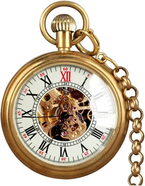 Pocket Watch in Box fantasy mammal laser maturity panic VIGOROSO Men's Vintage Full Copper Hand-Wind Mechanical Second&24hours Sub-dials 