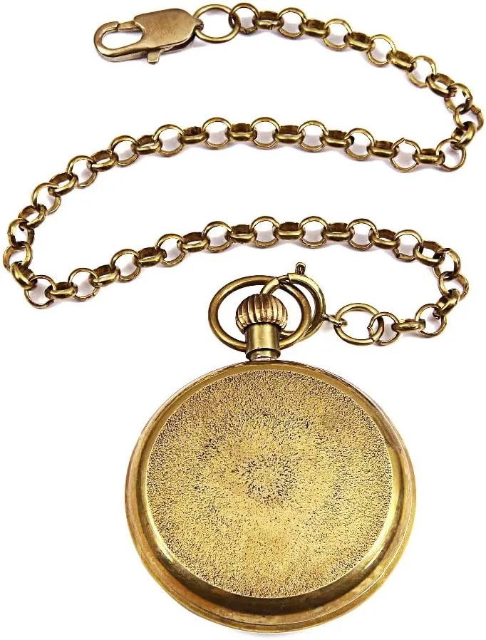 Pocket Watch in Box fantasy mammal laser maturity panic VIGOROSO Men's Vintage Full Copper Hand-Wind Mechanical Second&24hours Sub-dials 