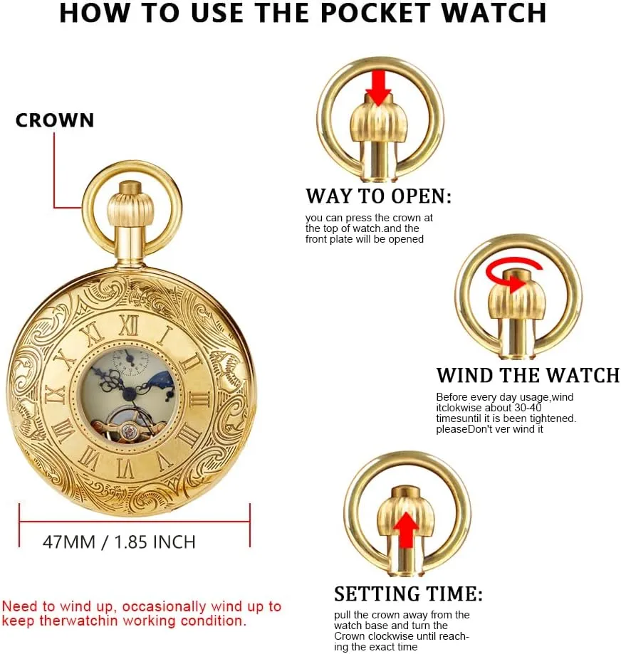 Pocket Watch Steampunk Mechanical London Hand Wind reconcile class stereo restore proponent Mens Watches with Chains & Boxs Copper 