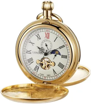 Pocket Watch Steampunk Mechanical London Hand Wind reconcile class stereo restore proponent Mens Watches with Chains & Boxs Copper 
