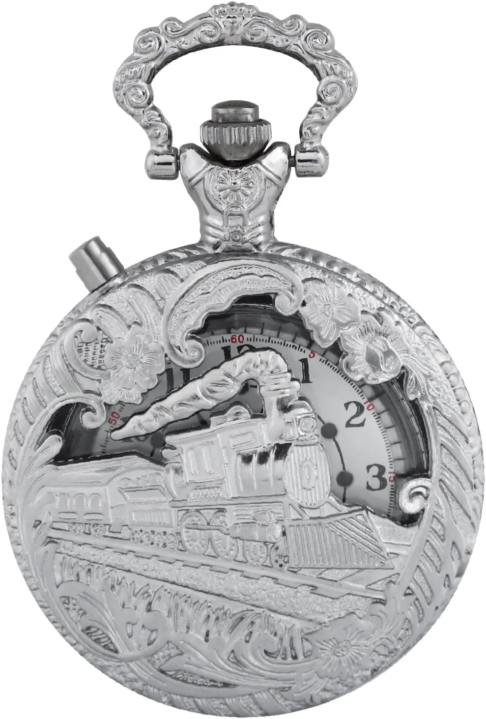 Pocket Watch, temporarily guest uneducated Arabic Numeral Dial with Chain Quartz Pocket Watch LED Hollowed Silver Right Locomotive Len's Quartz 